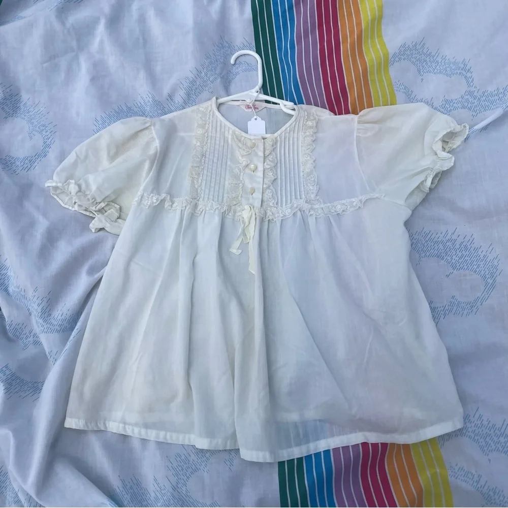 VINTAGE 70s WHITE SHEER LACE PEASANT TOP SIZE 8? COTTAGE CORE - Picture 1 of 5